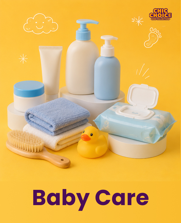 Baby care essentials including lotions, shampoos, wipes, grooming kits and skincare products at Chic Choice Pakistan